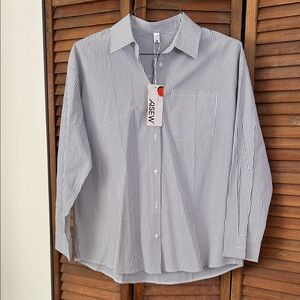 Women’s Striped Blue and White Button Down Shirt
